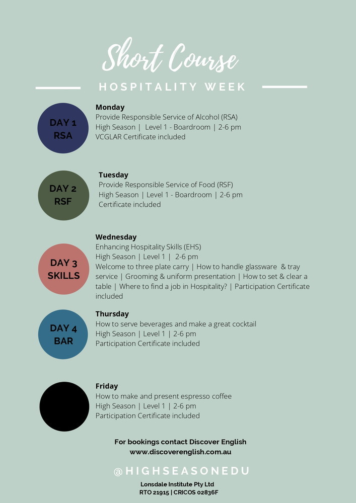 オーストラリア メルボルン留学 Discover English ディスカバーイングリッシュ ホスピタリティ 英語 2020年 2 名古屋