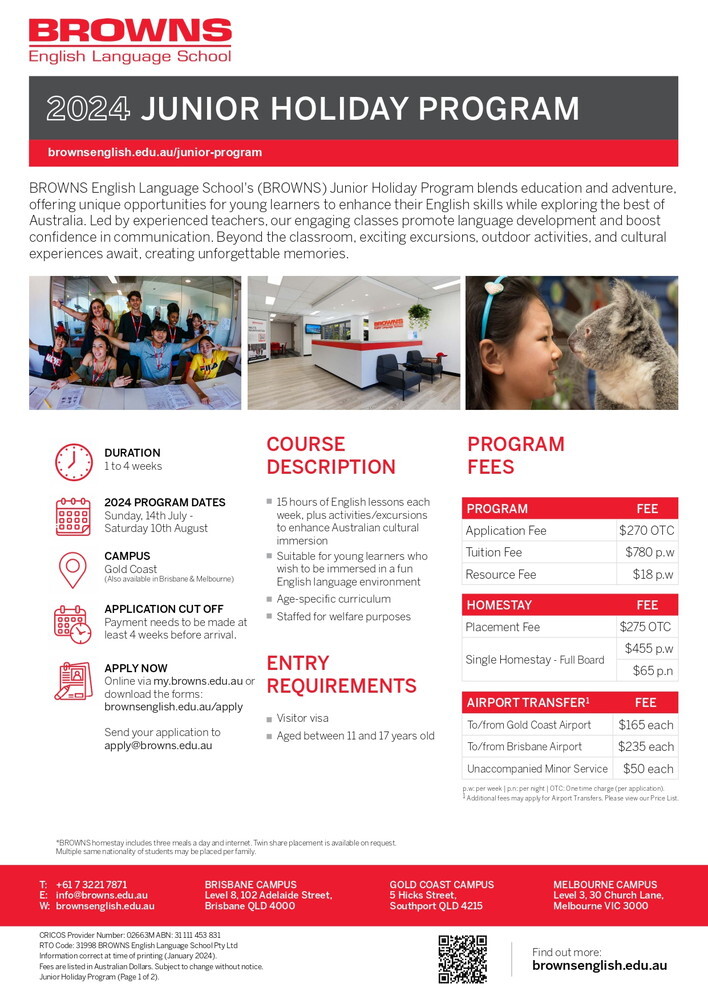 オーストラリア ゴールドコースト留学 BROWNS ジュニアキャンプ 2024.07.14 - 08.10 東京 名古屋駅前_page-0001
