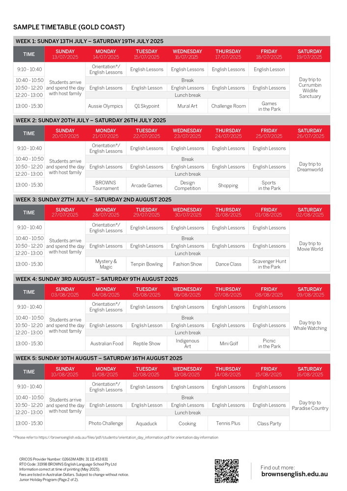 オーストラリア ゴールドコースト留学 BROWNS ジュニアキャンプ 2025.07.13 - 08.16 東京 名古屋駅前 岐阜 留学エージェント ライフアブロード_page-0002