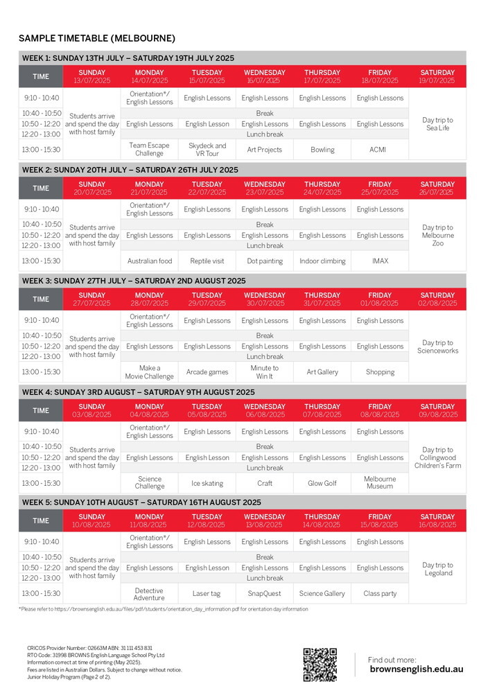 オーストラリア メルボルン留学 BROWNS ジュニアキャンプ 2025.07.13 - 08.16 東京 名古屋駅前 岐阜 留学エージェント ライフアブロード_page-0002