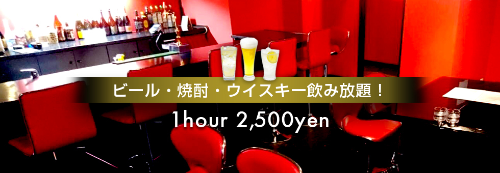 ビール・焼酎・ウイスキー飲み放題!1時間2,500円