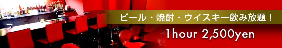 ビール・焼酎・ウイスキー飲み放題！1時間2,500円