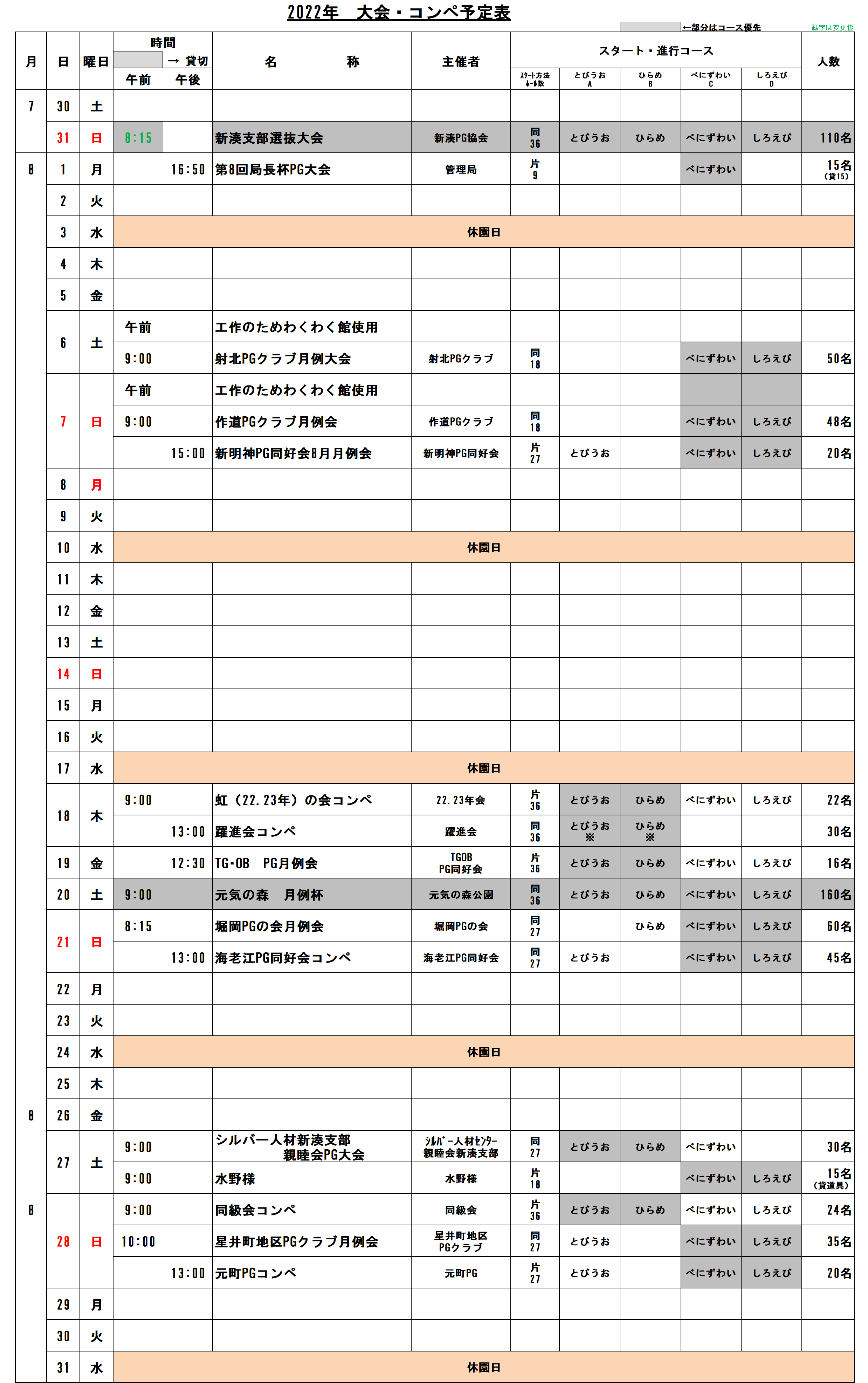 RA8月予定