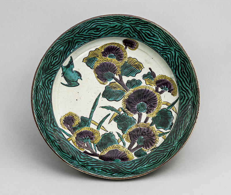 3-11古美術駒_青手古九谷花鳥図大平鉢