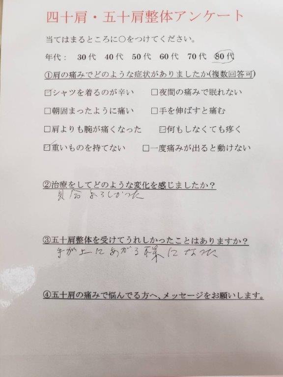 四十肩・五十肩アンケート