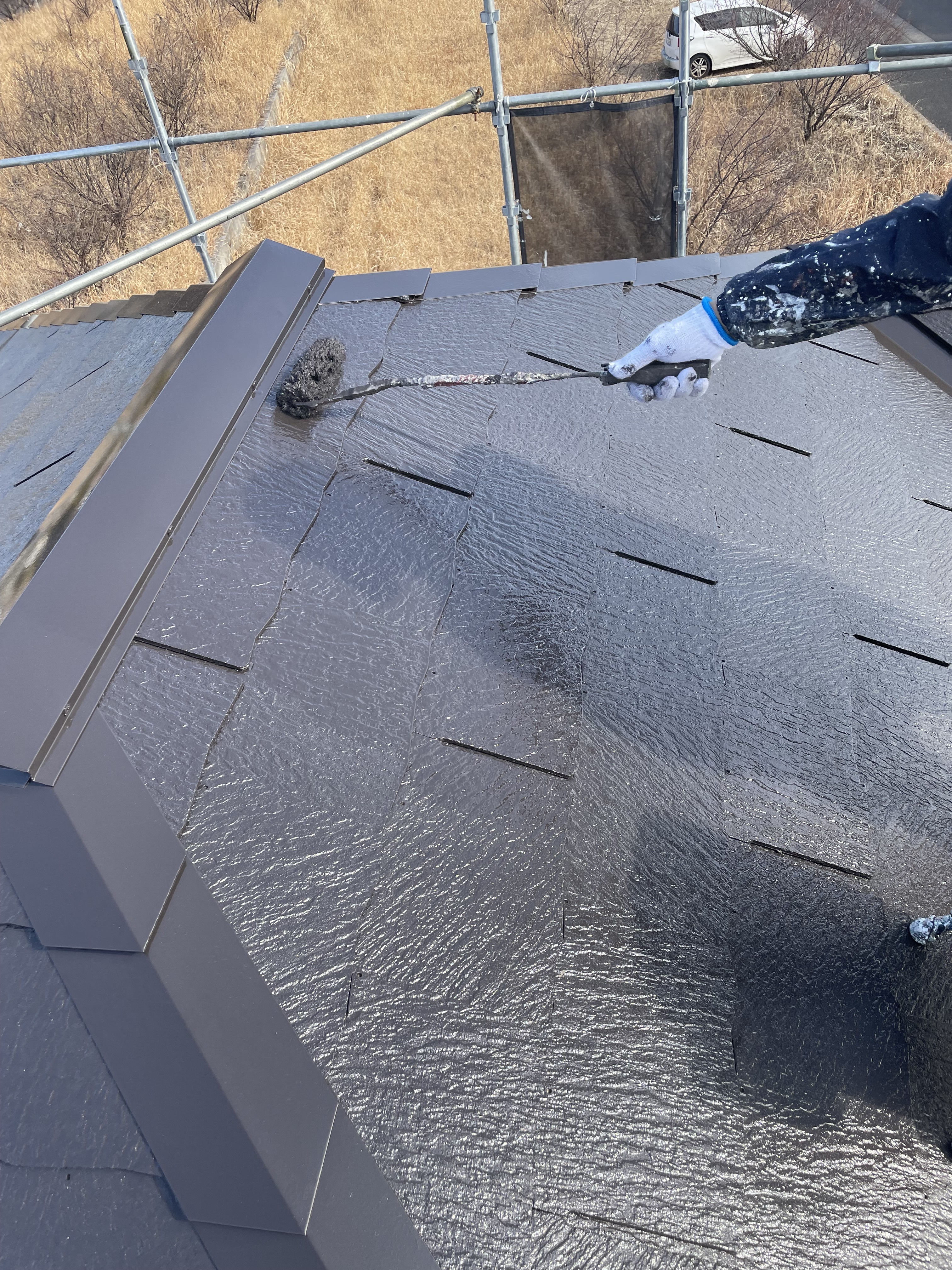 屋根アレスダイナミックルーフMUKIビスタブラウン上塗り (2)