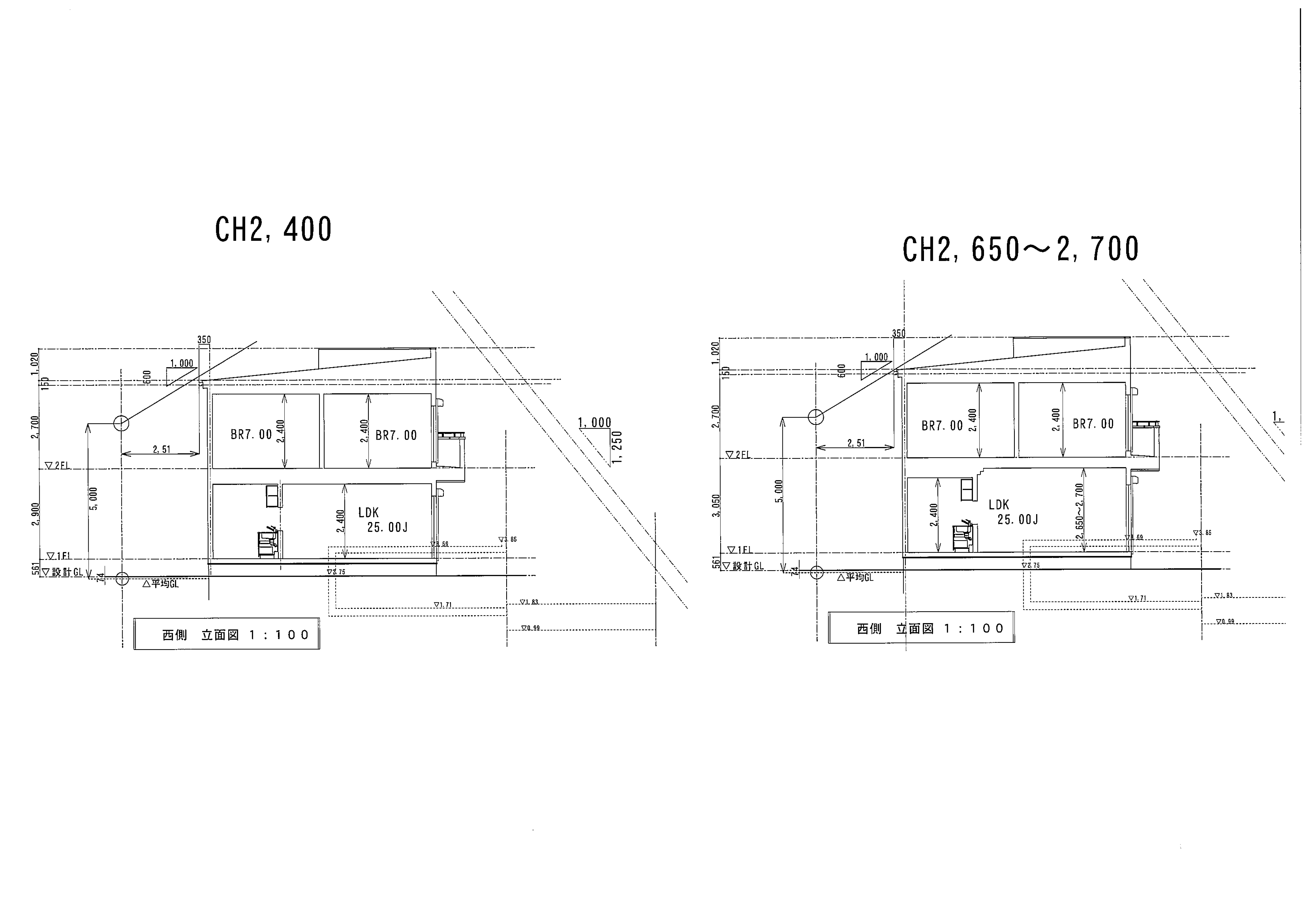 千里丘中角地プラン(立面図)