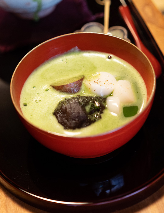 温かい抹茶ぜんざい出来上がり