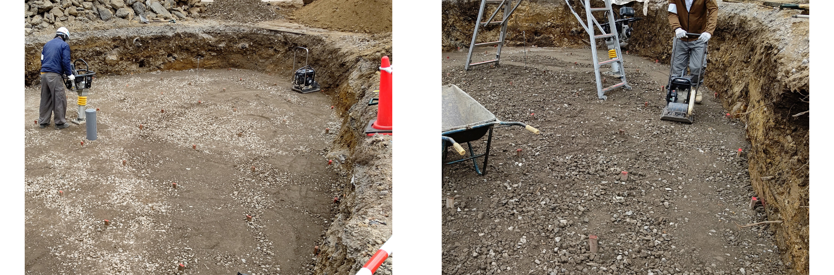 03.鯉池底部砕石・転圧状況