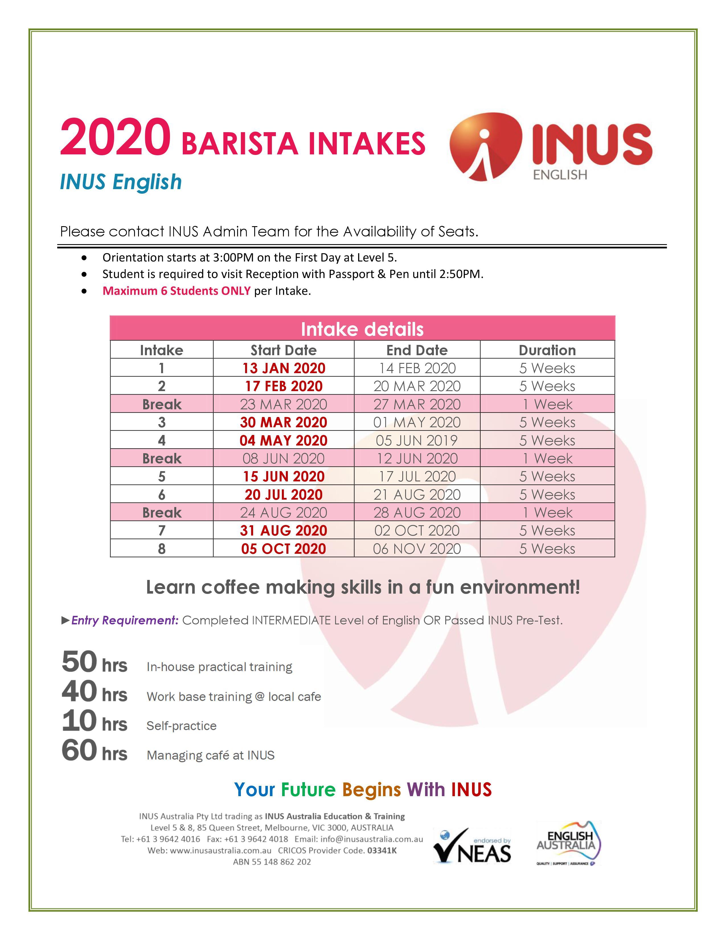 Barista バリスタコース インターンシップ Inus メルボルン留学