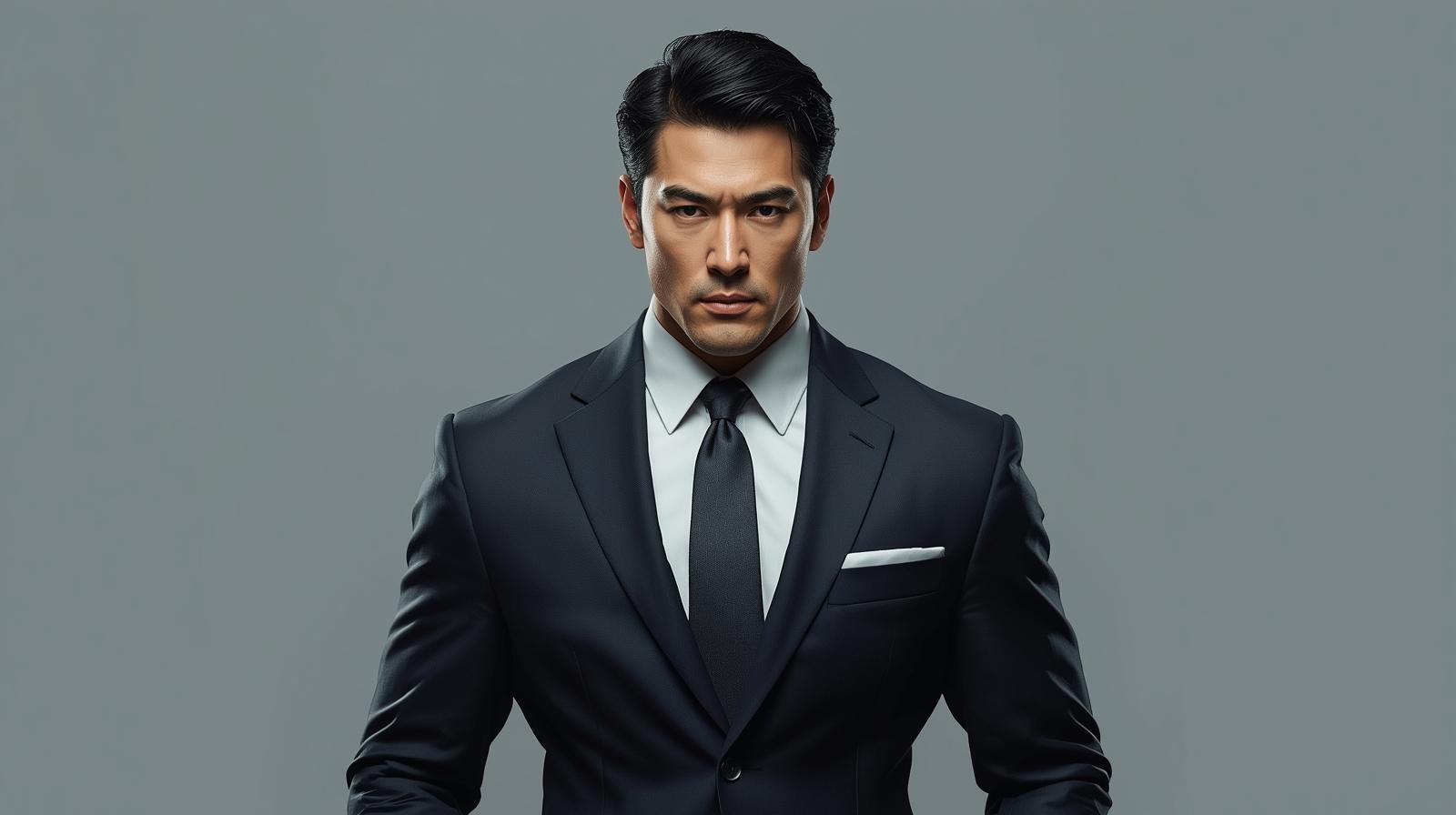 営業マン　ムキムキ　マッチョ　日本人　スーツがパツパツな程