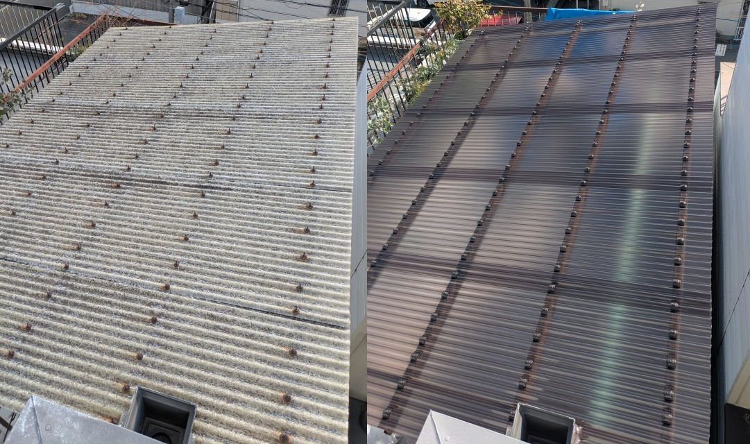 大阪の雨漏り修理店大阪府東大阪市K様邸 屋上波板張り替え工事