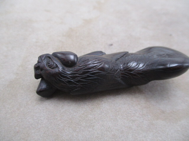 レトロ アンティーク 骨董品 根付 在銘 正一 鶏 木製