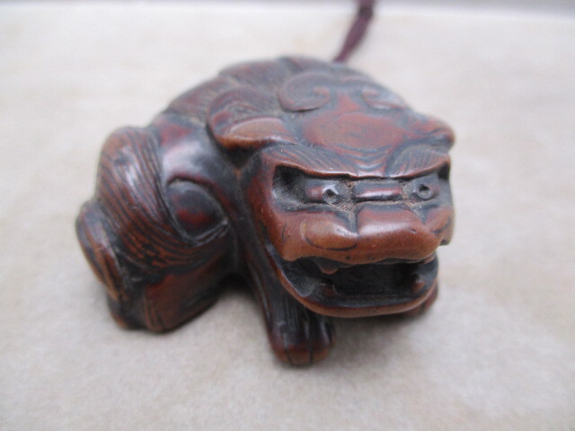 レトロ アンティーク 骨董品 根付 獅子 木製
