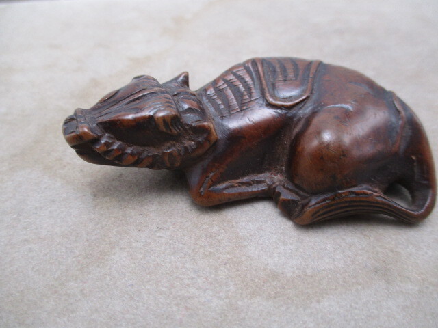 レトロ アンティーク 骨董品 根付 牛 木製