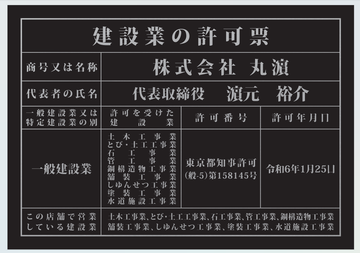 建設業許可証（看板）