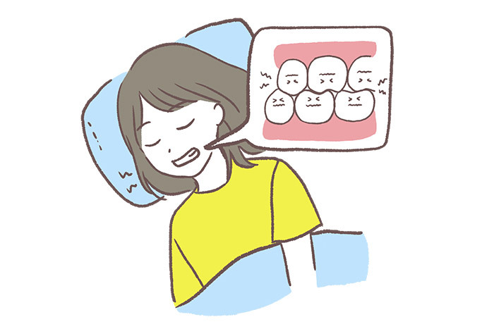 就寝中に歯ぎしりをしてしまう女性のイラスト