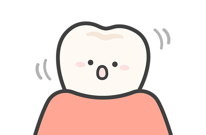 グラグラすることに驚いた表情をする歯のイメージイラスト