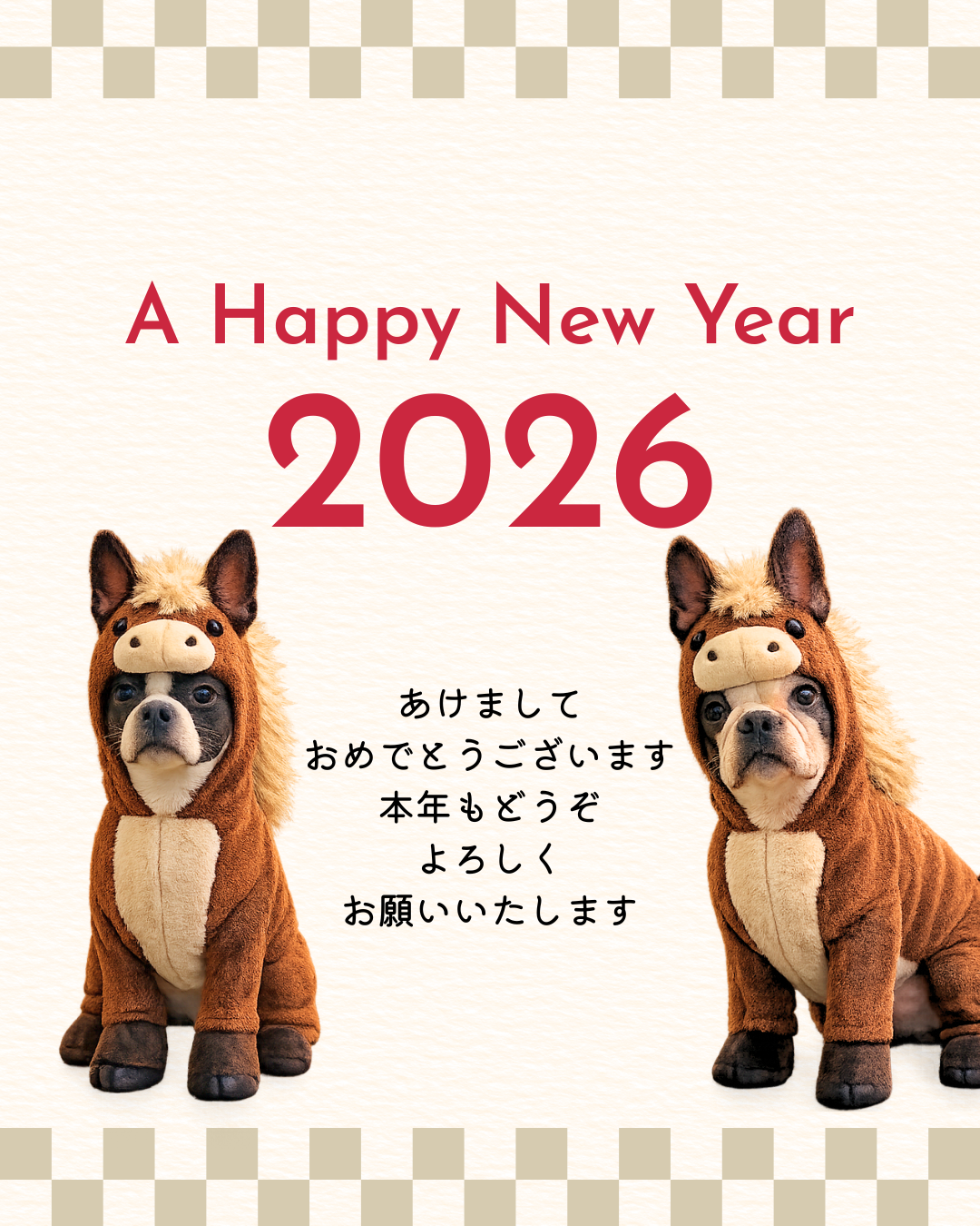 赤と黄色の伝統的な新年あいさつインスタグラムの投稿