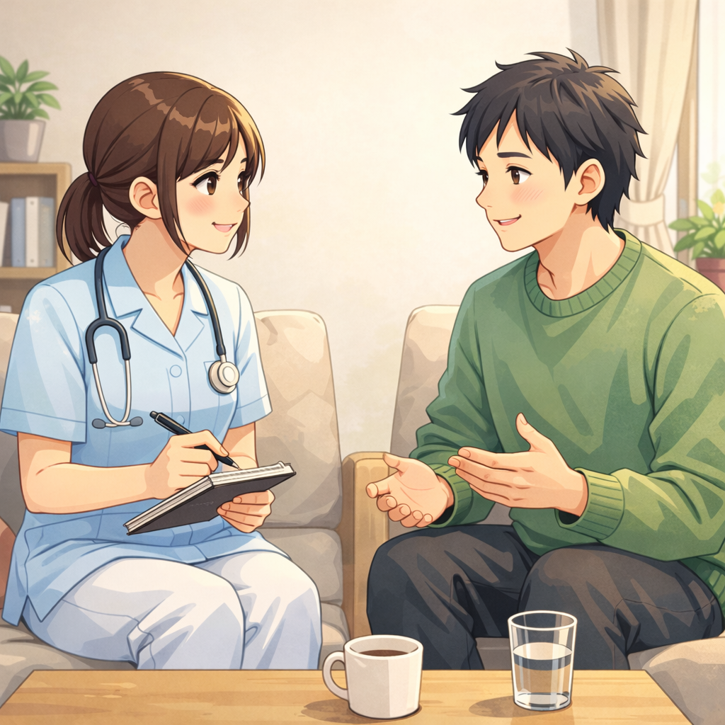 看護師と利用者が話しているイラスト