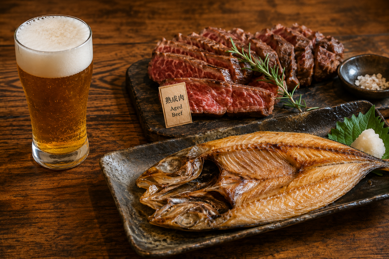 肉と干物とビール