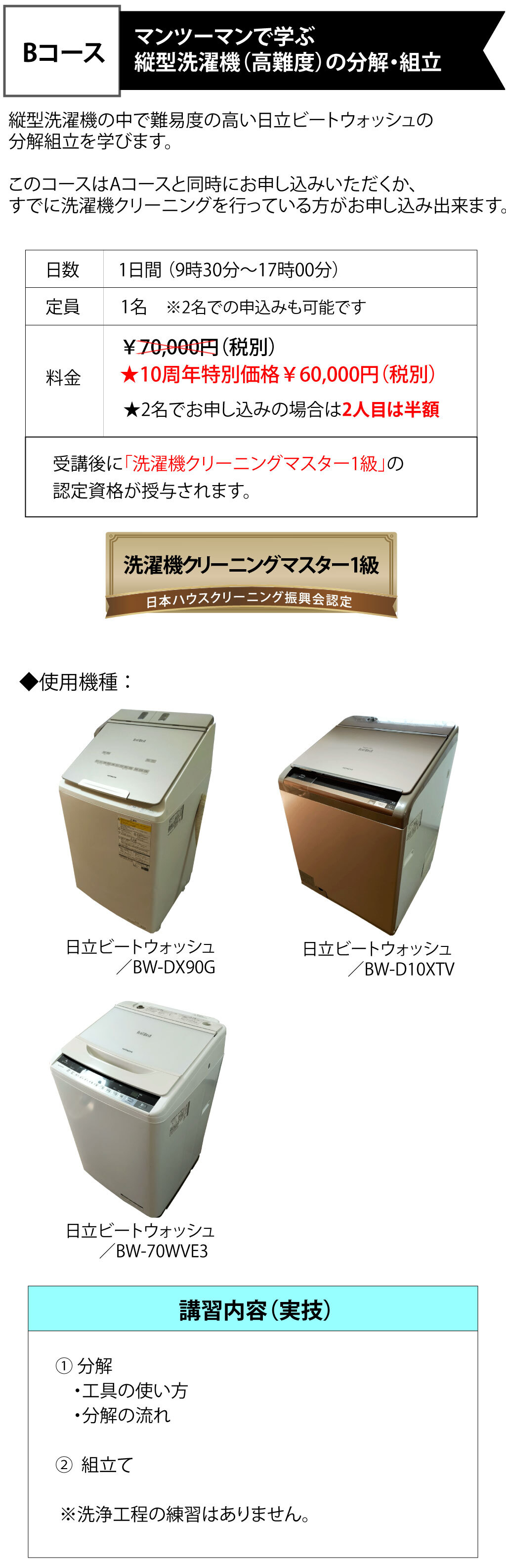洗濯機クリーニング研修詳細（Bコース）